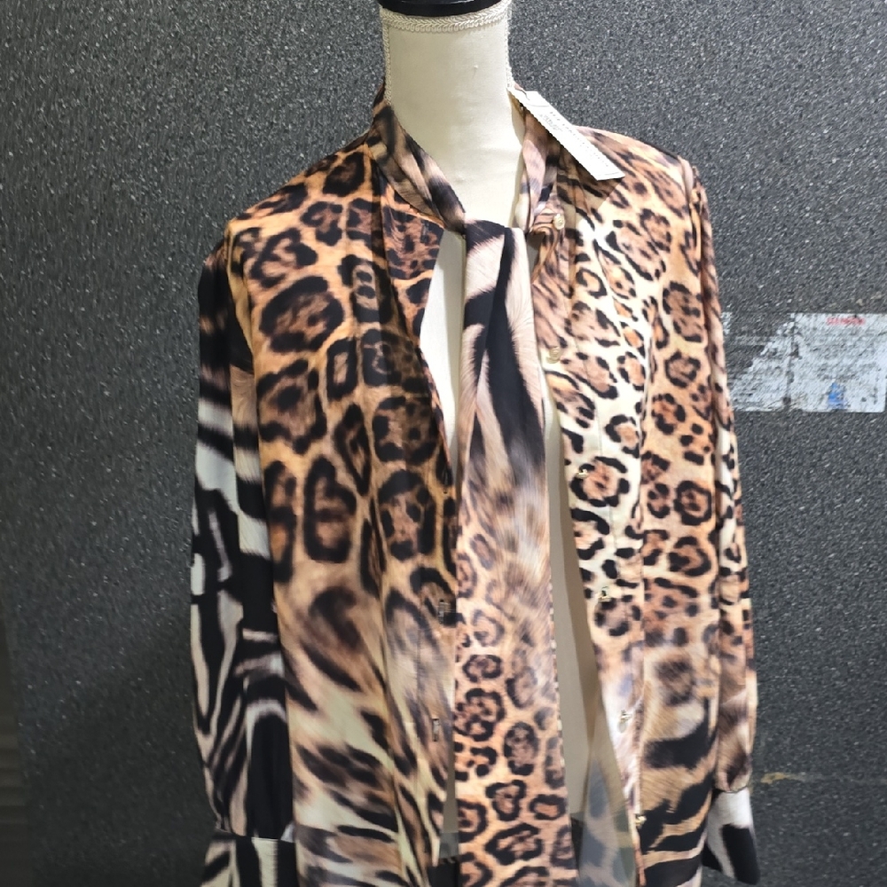 Leopard Print Blouse with Tie